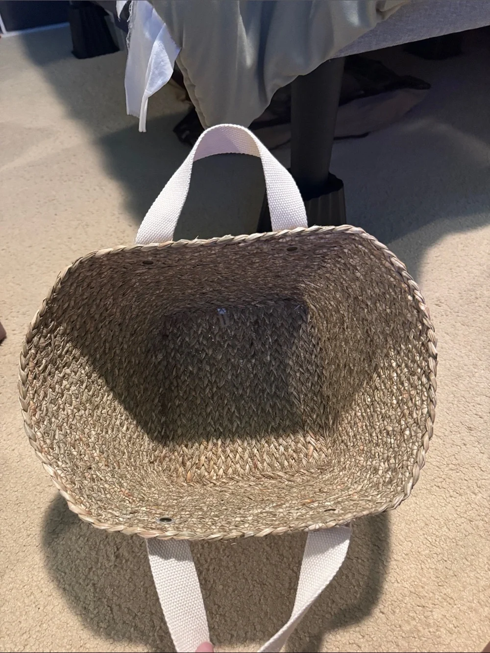 Kids Natural Woven Storage Basket with White Handles